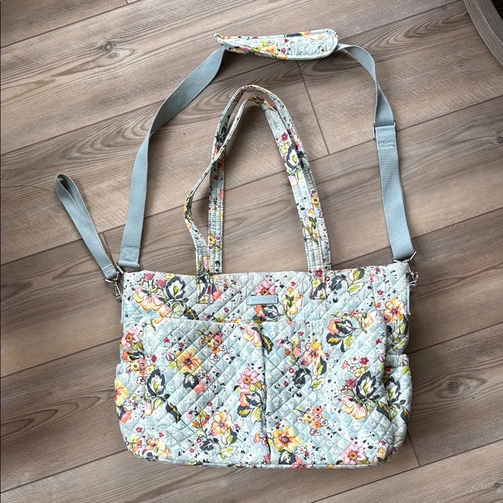Vera Bradley Light Blue Quilted Floral Tote with Crossbody Strap